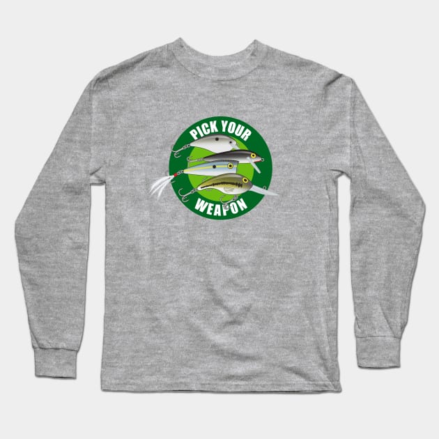 Pick Your Weapon Fishing Lures - Green on Green Long Sleeve T-Shirt by BlueSkyTheory